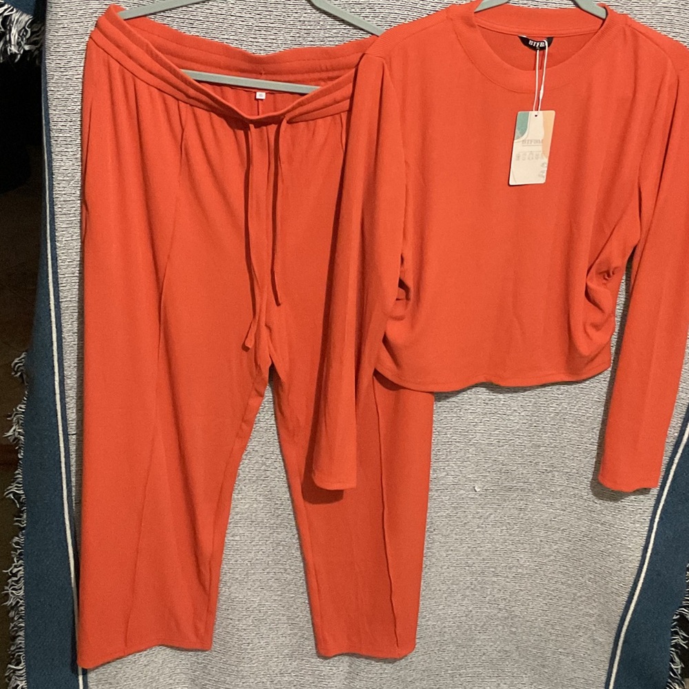 Women's Wide Leg Pants & Top Set - Orange